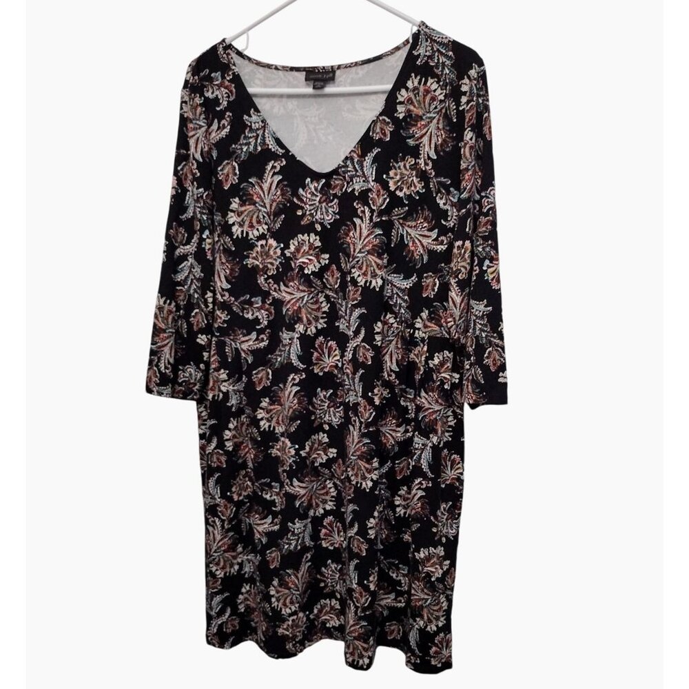 J. Jill Wearever Collection Floral Dress XL Petite, Black, 3/4 Sleeves